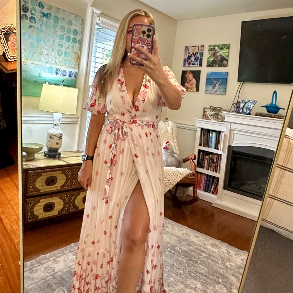 Floral Maxi Dress with Pink & Red Accents